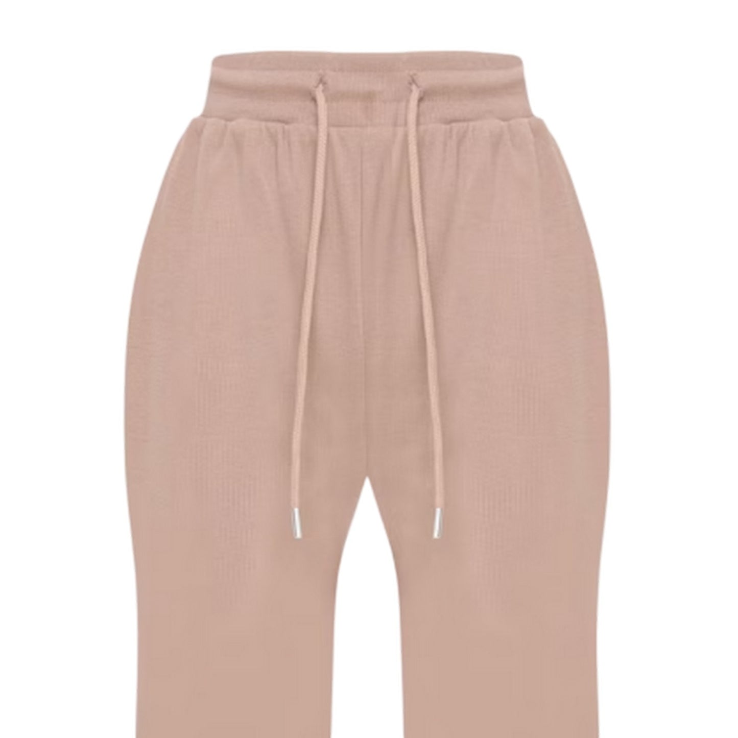 Mocha - Side - I Saw It First Womens-Ladies Ribbed Wide Leg Sweatpants