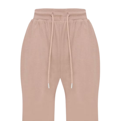 Mocha - Side - I Saw It First Womens-Ladies Ribbed Wide Leg Sweatpants