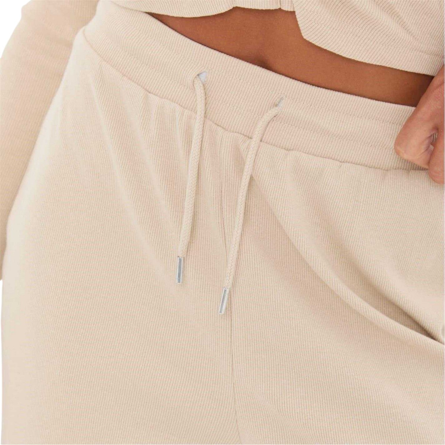 Stone - Side - I Saw It First Womens-Ladies Ribbed Wide Leg Sweatpants