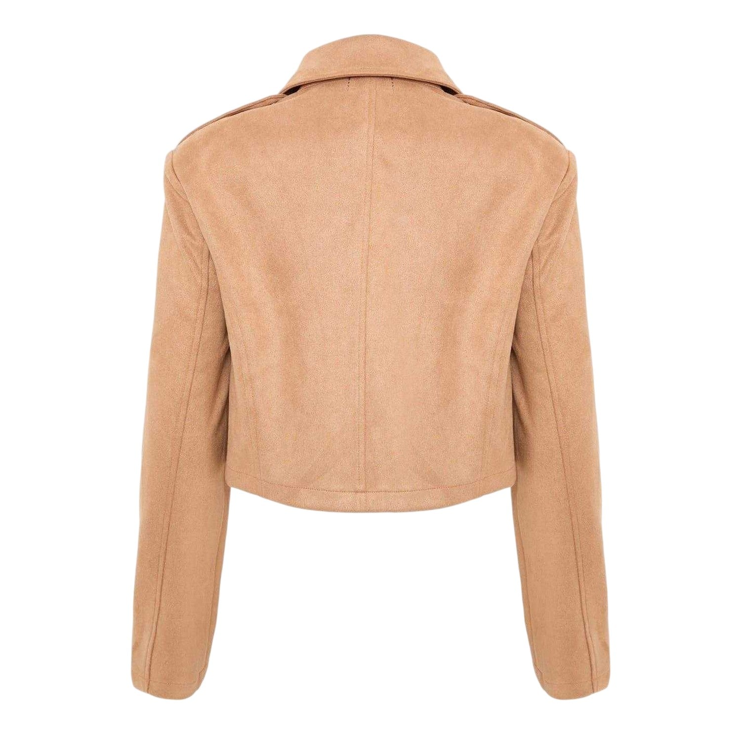 Tan - Back - I Saw It First Womens-Ladies Biker Jacket