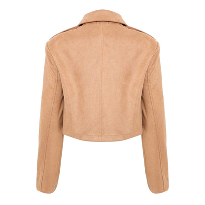 Tan - Back - I Saw It First Womens-Ladies Biker Jacket