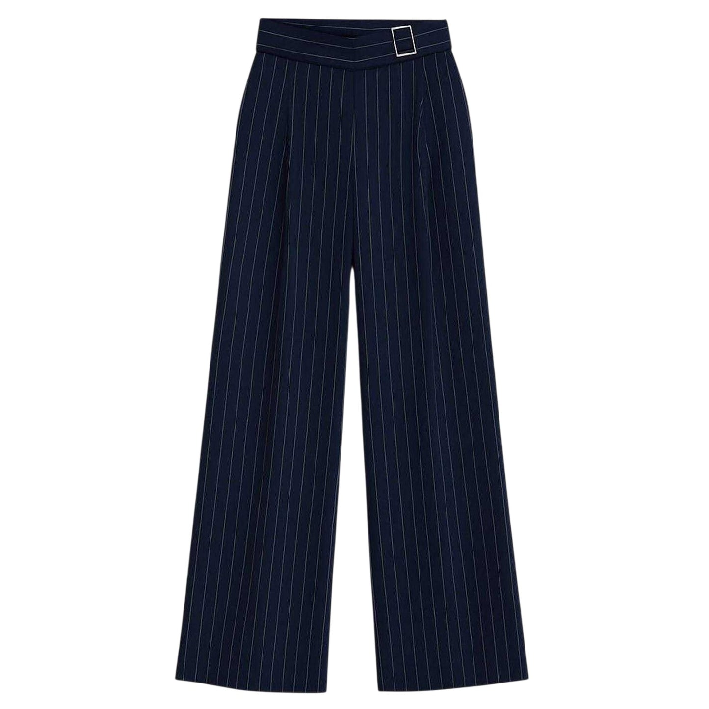Navy - Front - I Saw It First Womens-Ladies Pinstripe Wide Leg Trousers