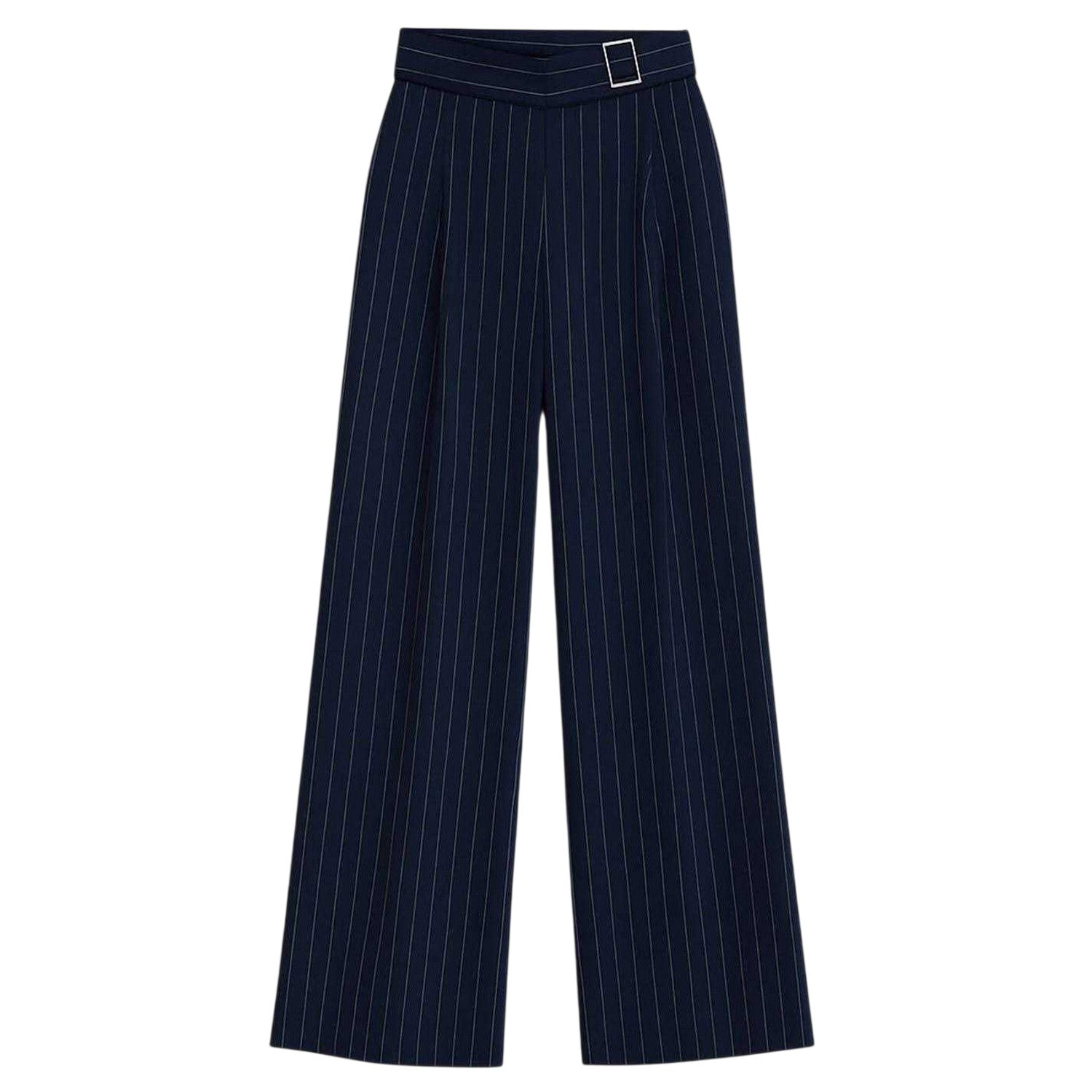 Navy - Front - I Saw It First Womens-Ladies Pinstripe Wide Leg Trousers