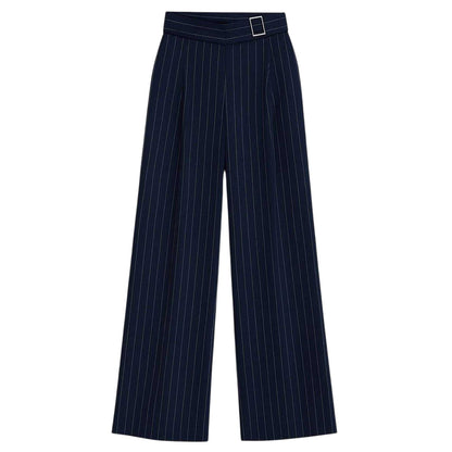Navy - Front - I Saw It First Womens-Ladies Pinstripe Wide Leg Trousers
