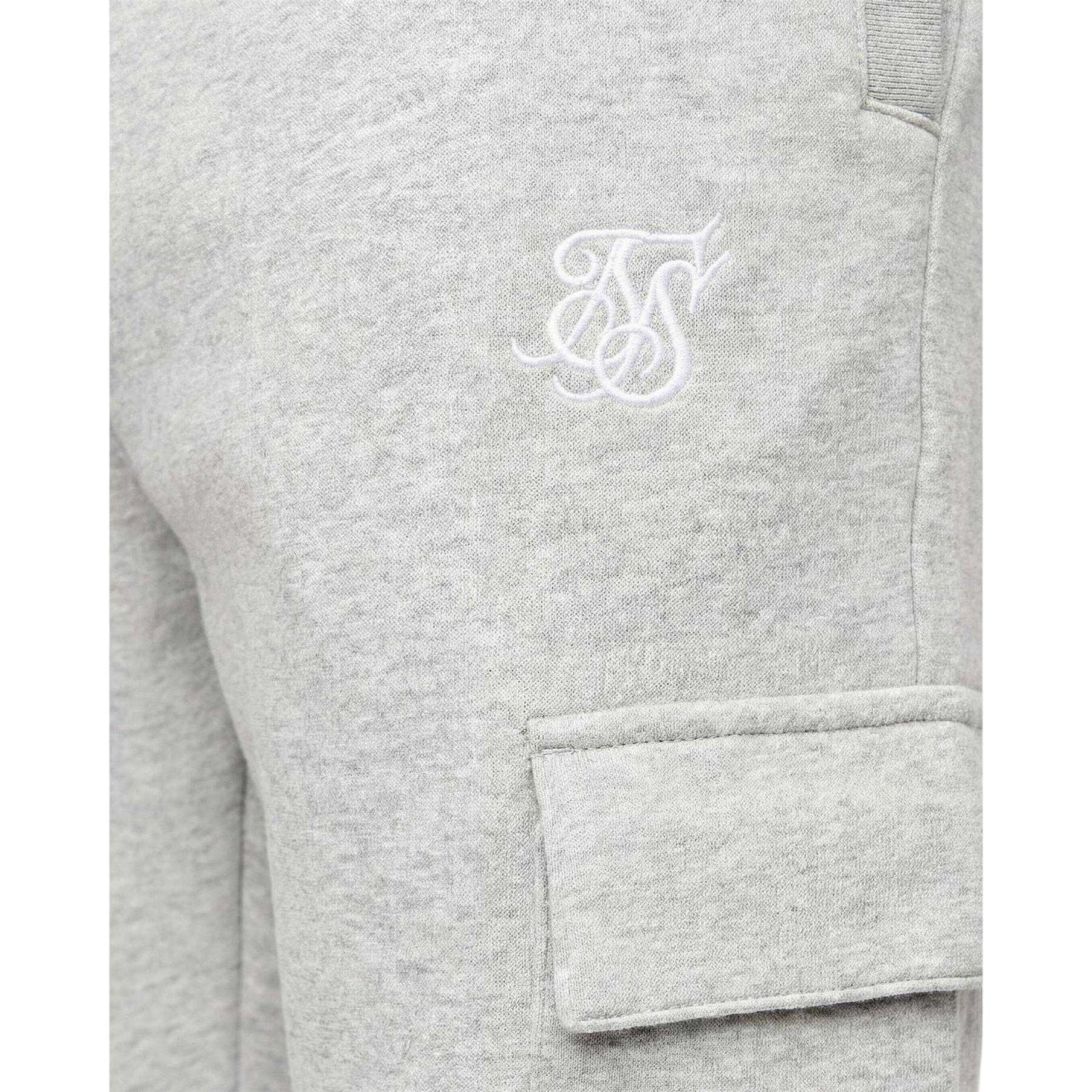 Grey Marl - Side - SikSilk Mens Logo Cargo Jogging Bottoms