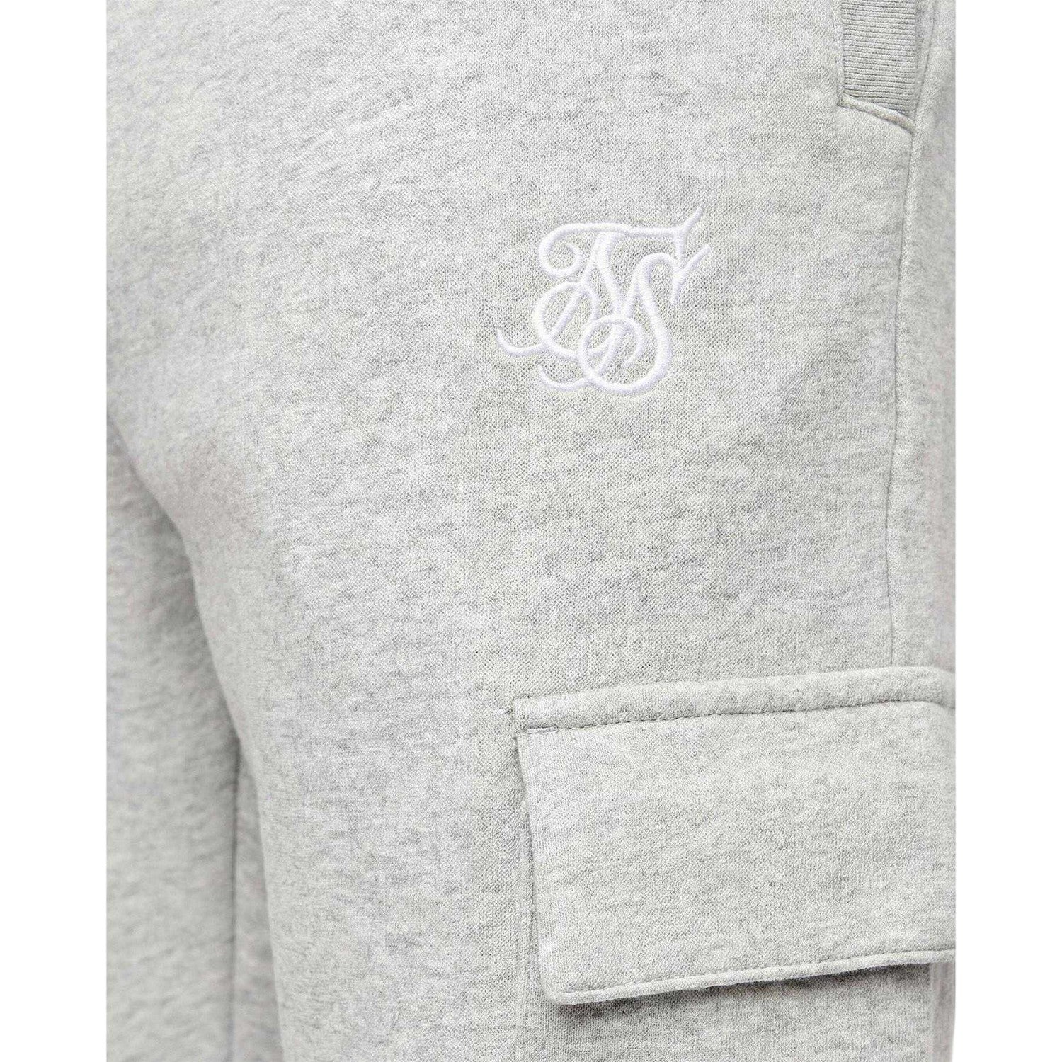 Grey Marl - Side - SikSilk Mens Logo Cargo Jogging Bottoms