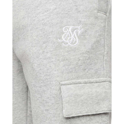 Grey Marl - Side - SikSilk Mens Logo Cargo Jogging Bottoms