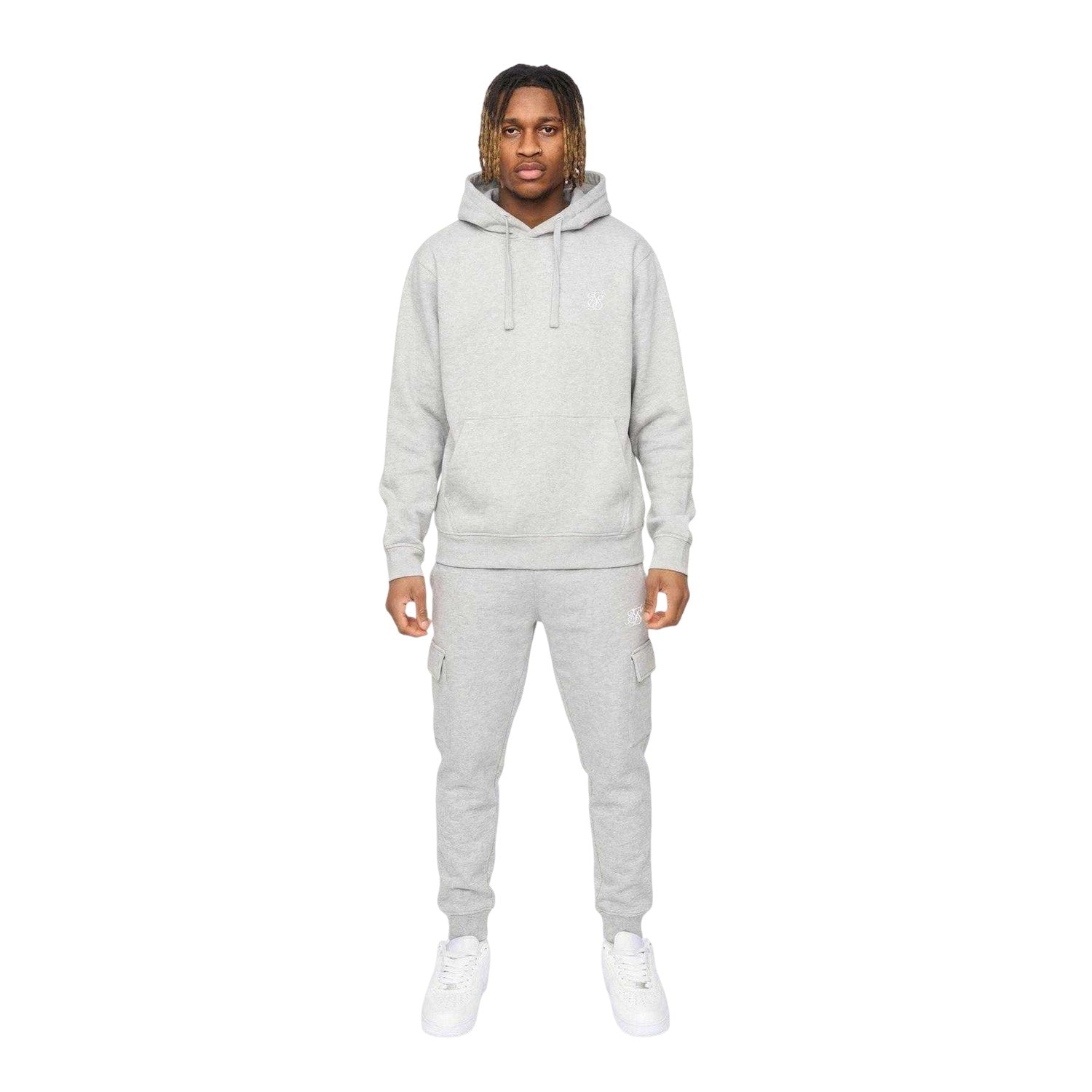 Grey Marl - Lifestyle - SikSilk Mens Logo Cargo Jogging Bottoms