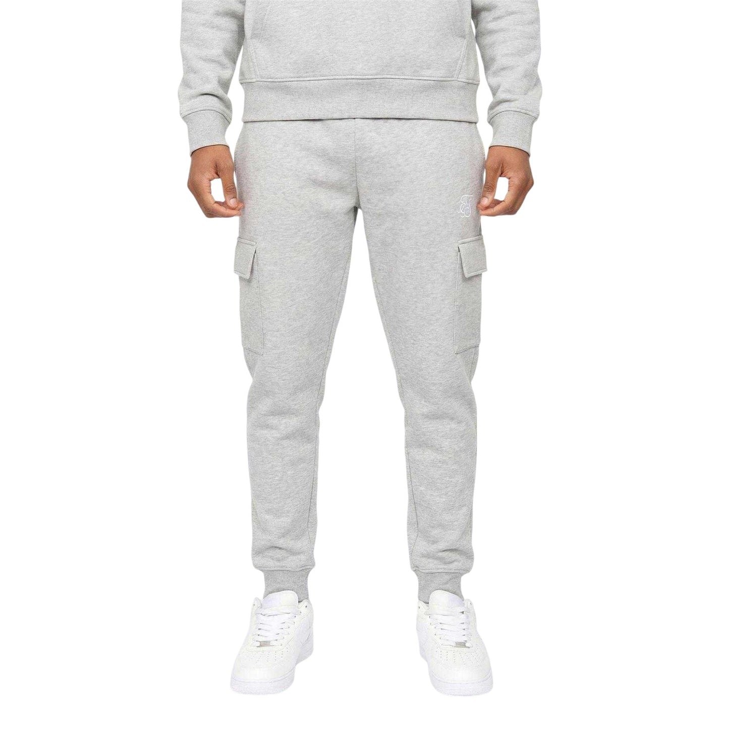 Grey Marl - Front - SikSilk Mens Logo Cargo Jogging Bottoms