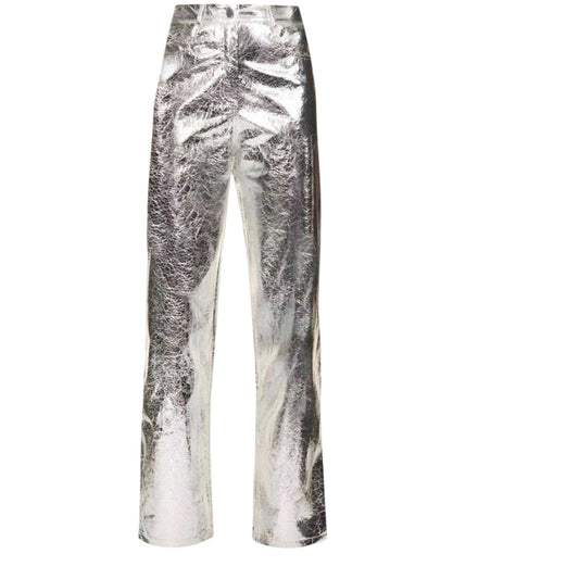 Silver - Front - AmyLynn Womens-Ladies Metallic Trousers