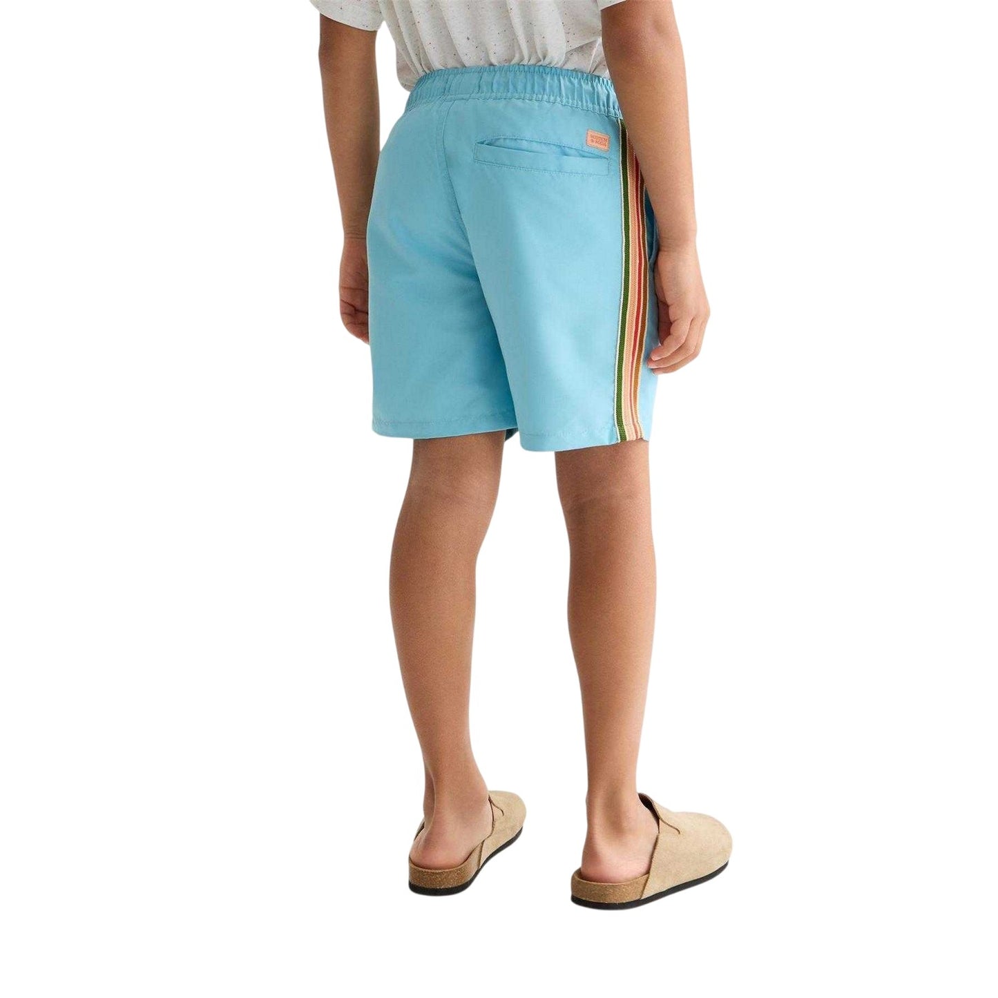 Blue - Back - Scotch Boys Side Stripe Swim Shorts