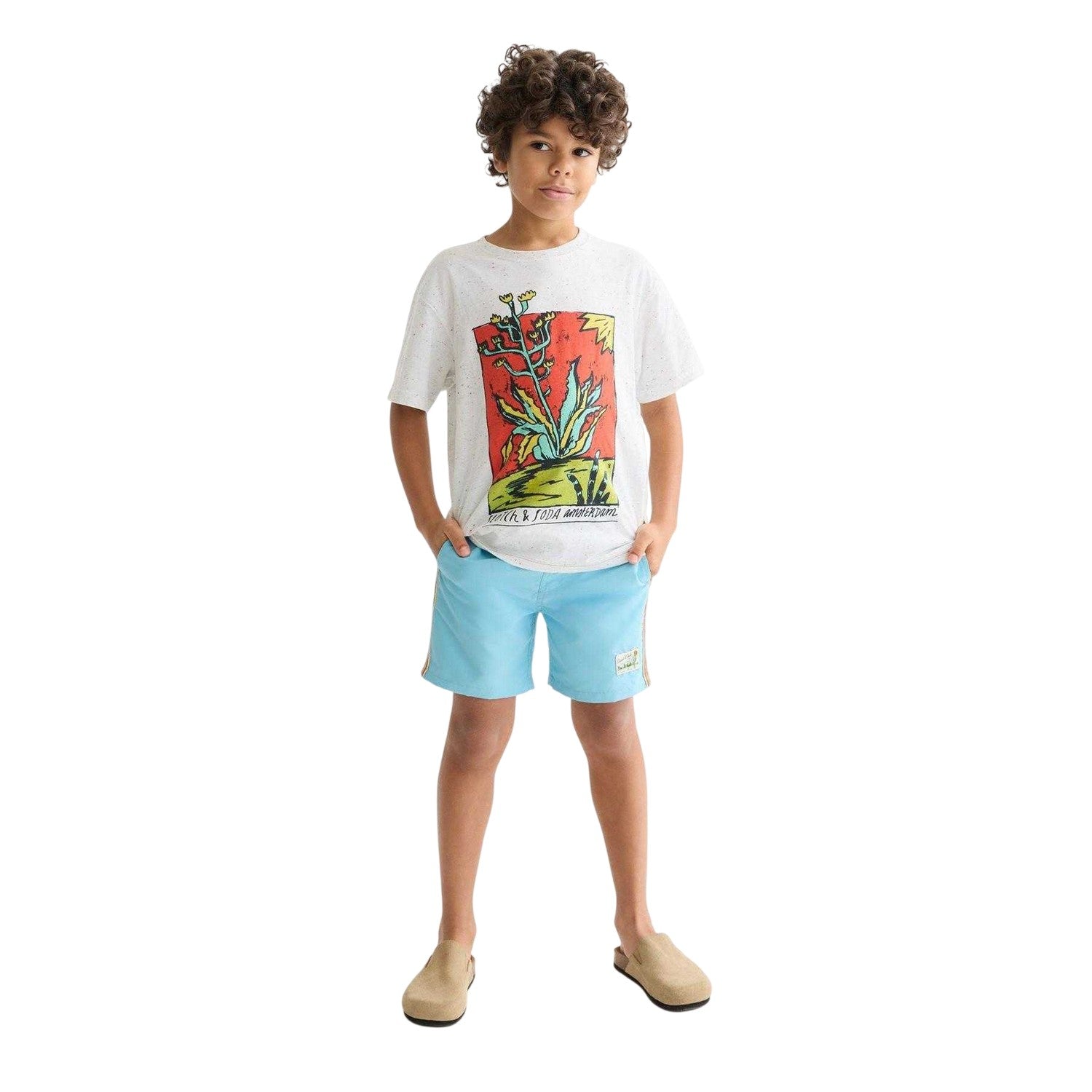 Blue - Side - Scotch Boys Side Stripe Swim Shorts