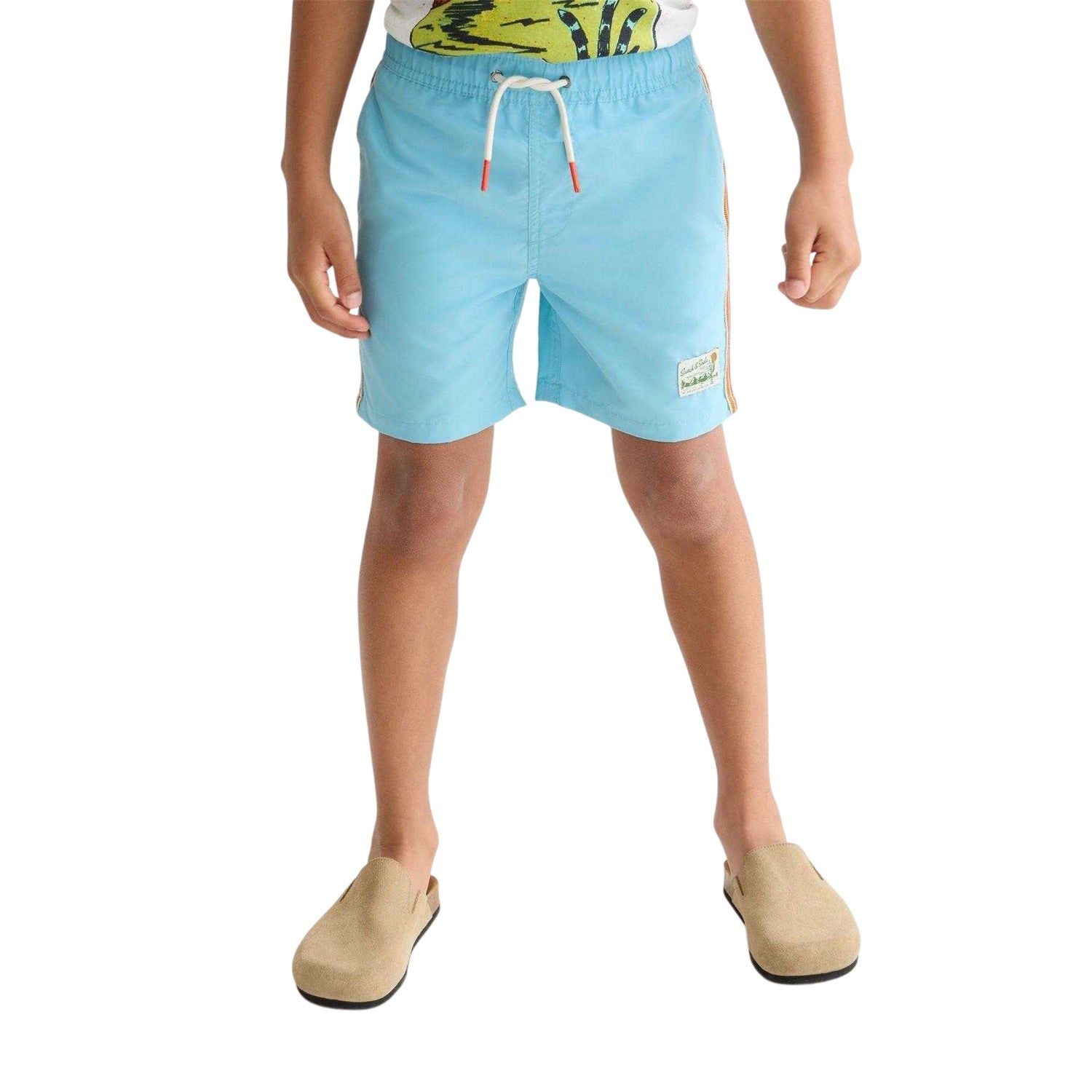 Blue - Front - Scotch Boys Side Stripe Swim Shorts