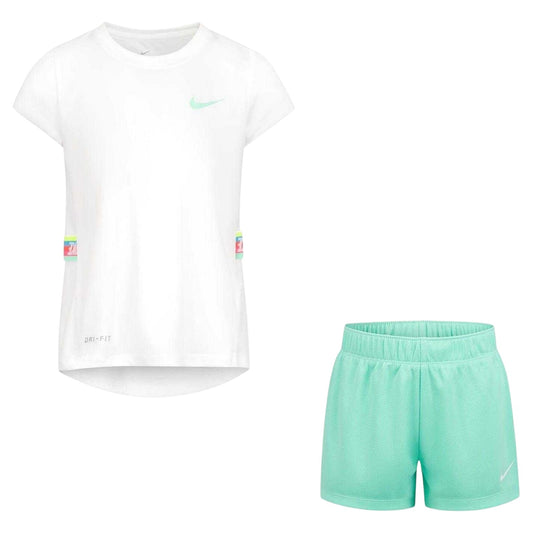Green Glow - Front - Nike Childrens-Kids Logo T-Shirt & Shorts Set