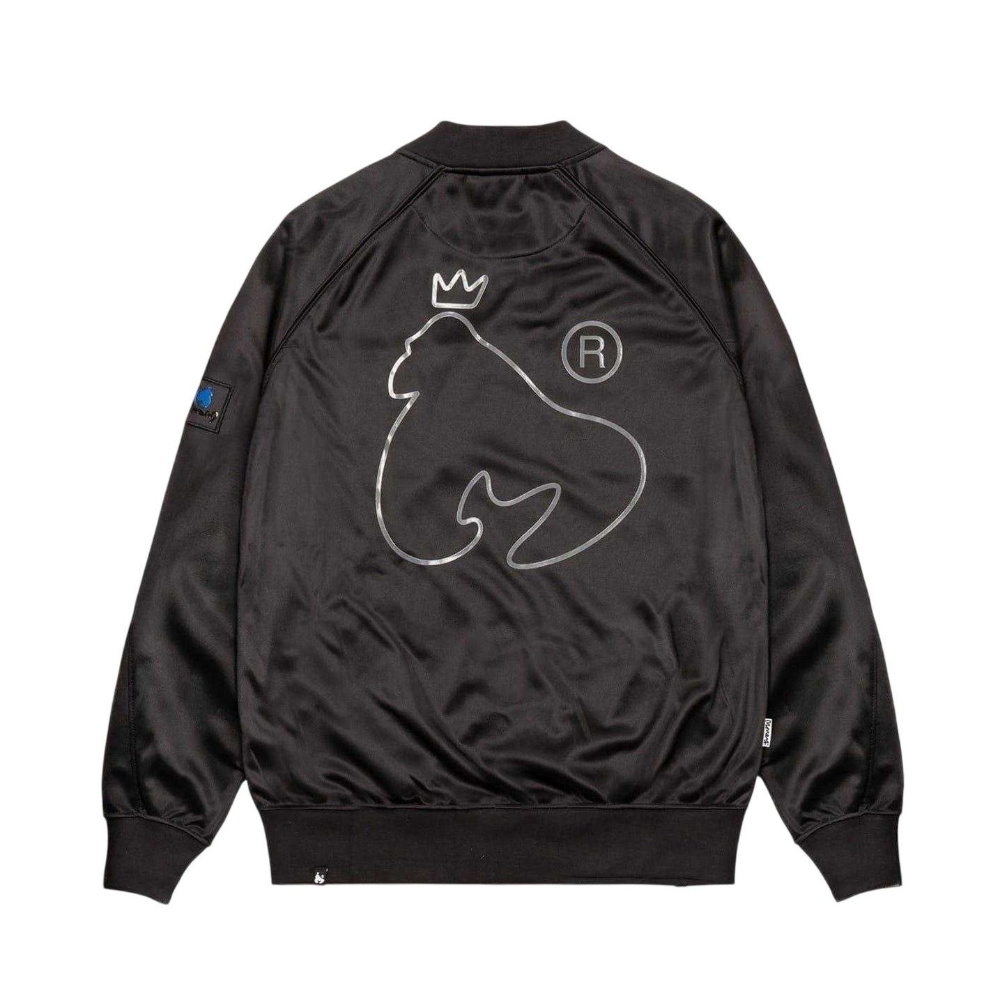 Black - Back - Money Mens Embroidered Logo Satin Bomber Jacket