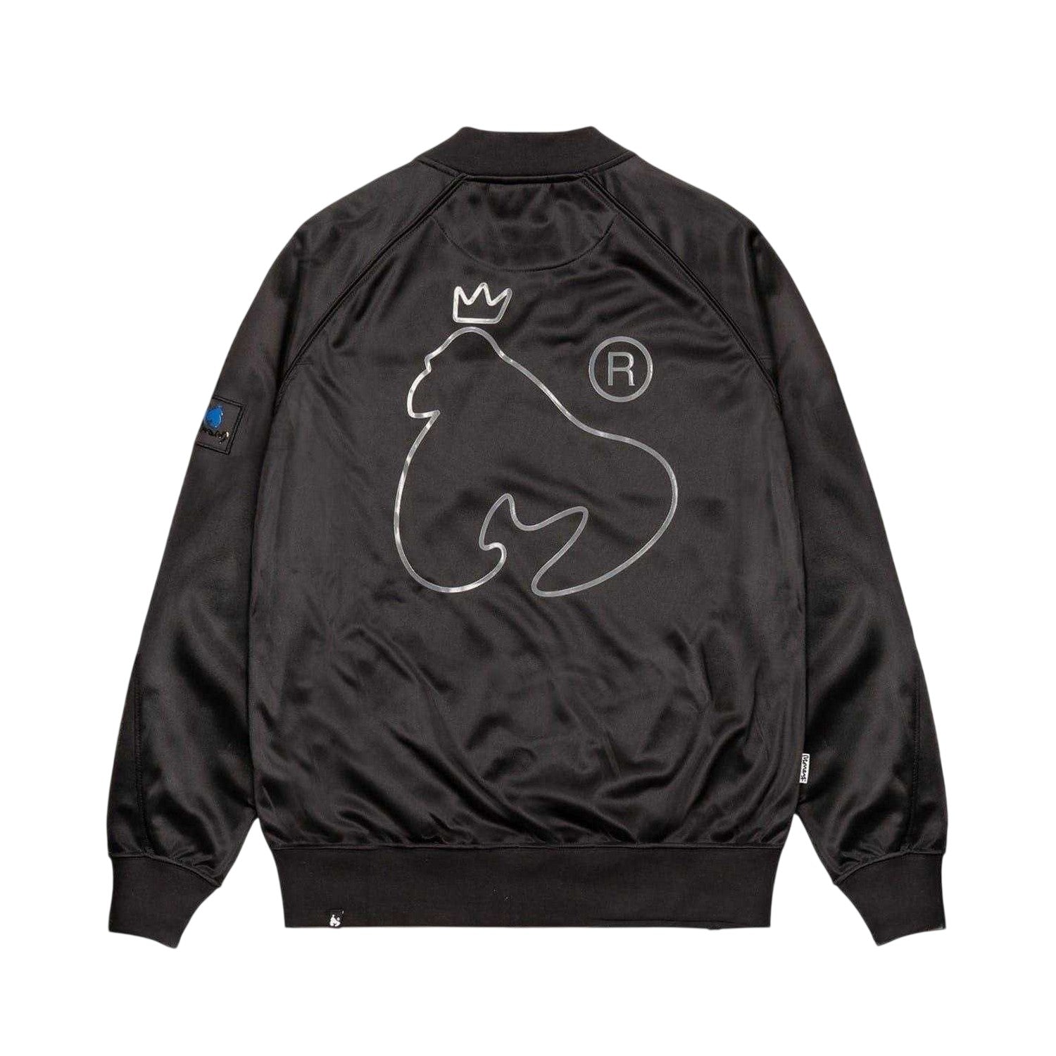 Black - Back - Money Mens Embroidered Logo Satin Bomber Jacket