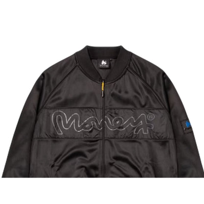 Black - Lifestyle - Money Mens Embroidered Logo Satin Bomber Jacket