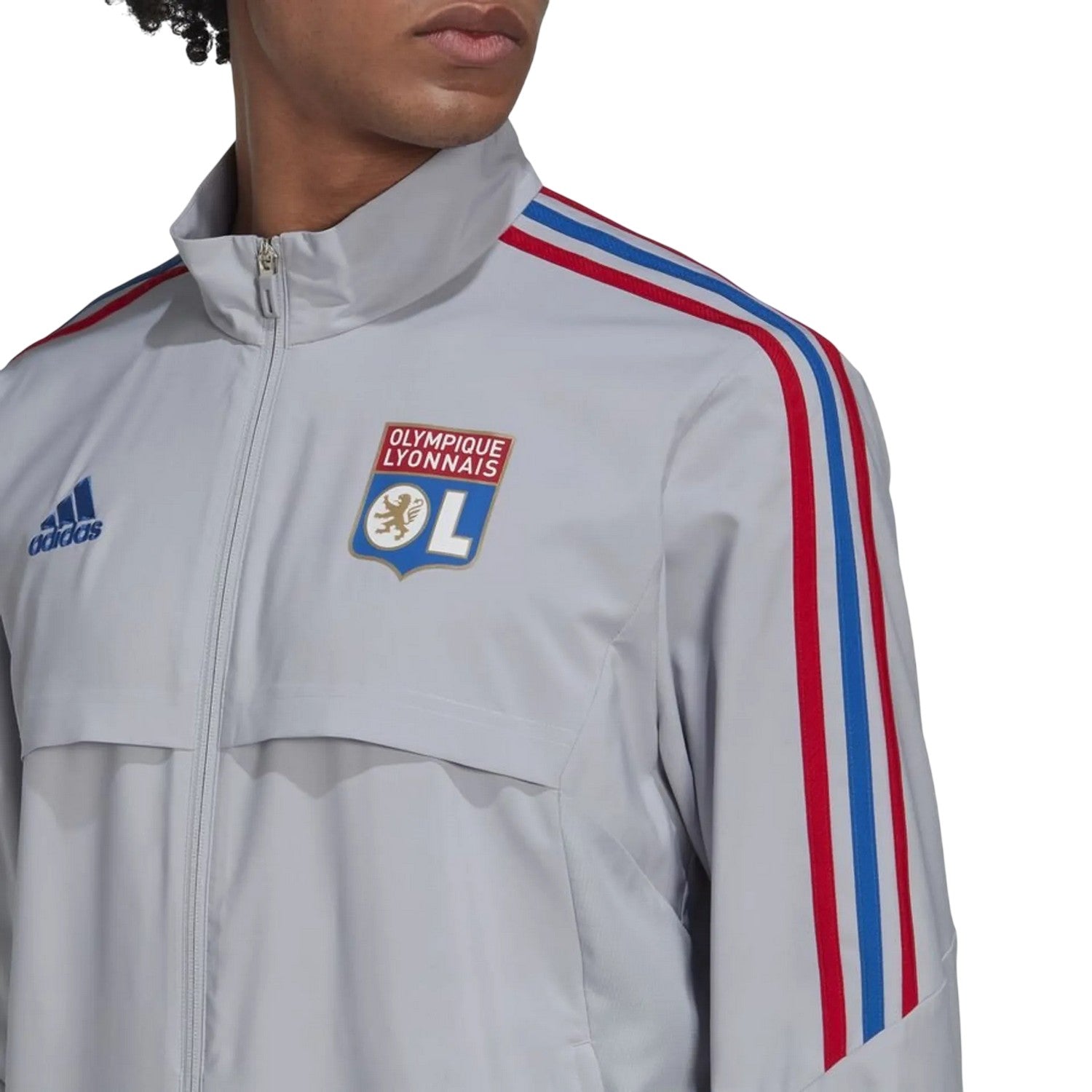 Silver - Side - Adidas Mens Olympique Lyonnais Football Track Jacket