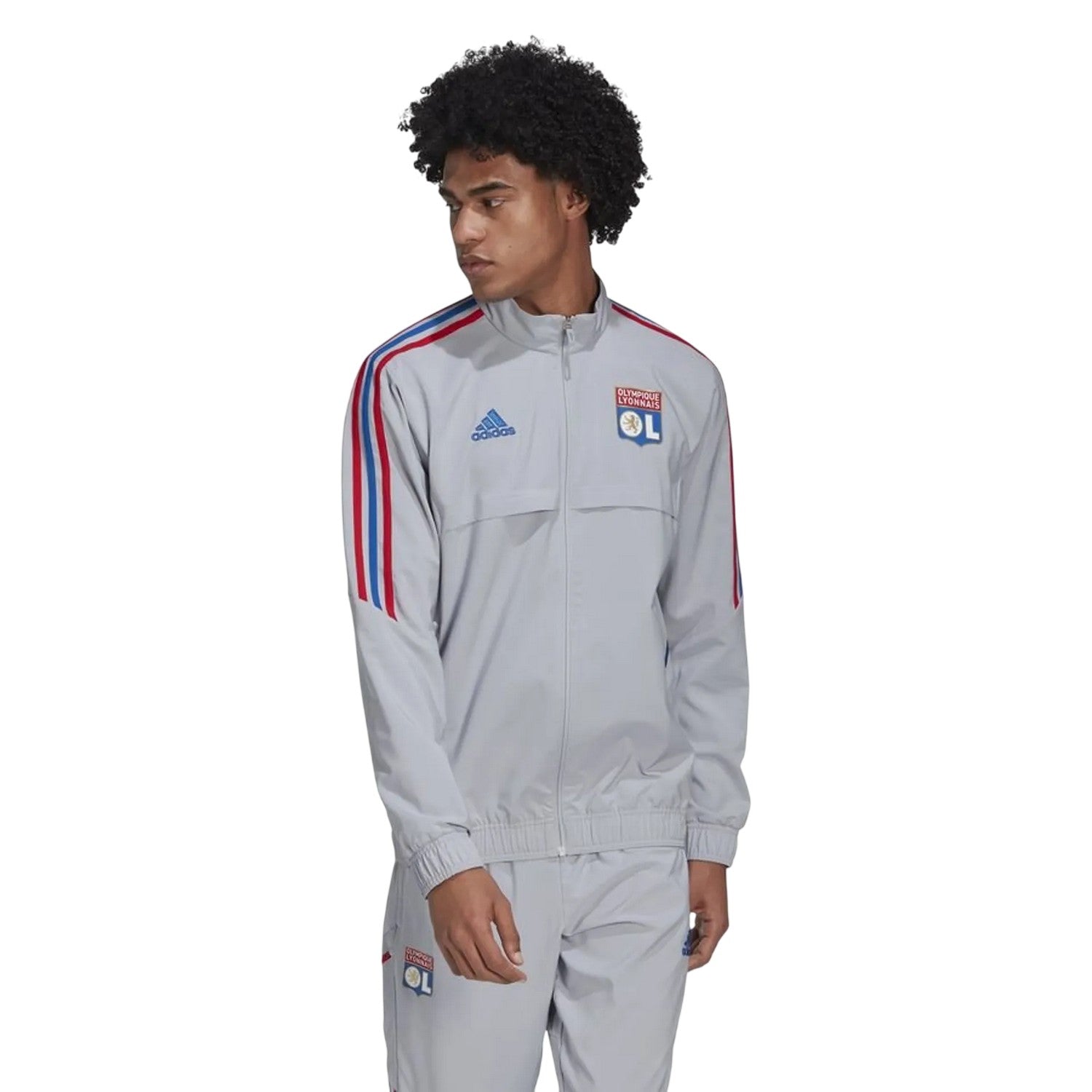 Silver - Pack Shot - Adidas Mens Olympique Lyonnais Football Track Jacket