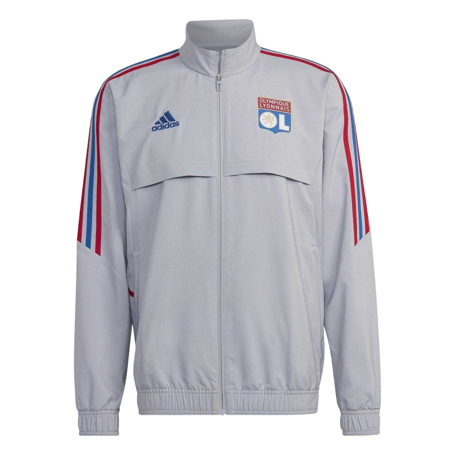Silver - Front - Adidas Mens Olympique Lyonnais Football Track Jacket