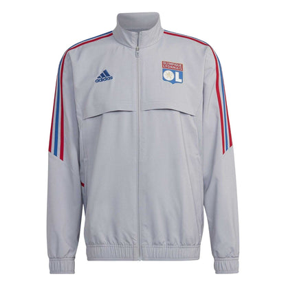 Silver - Front - Adidas Mens Olympique Lyonnais Football Track Jacket