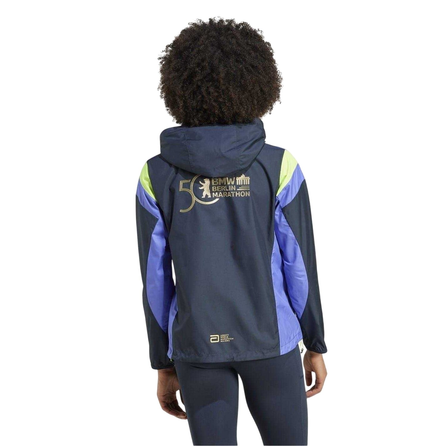 Blue-Ink - Back - Adidas Womens-Ladies Marathon Colour Block Hooded Jacket