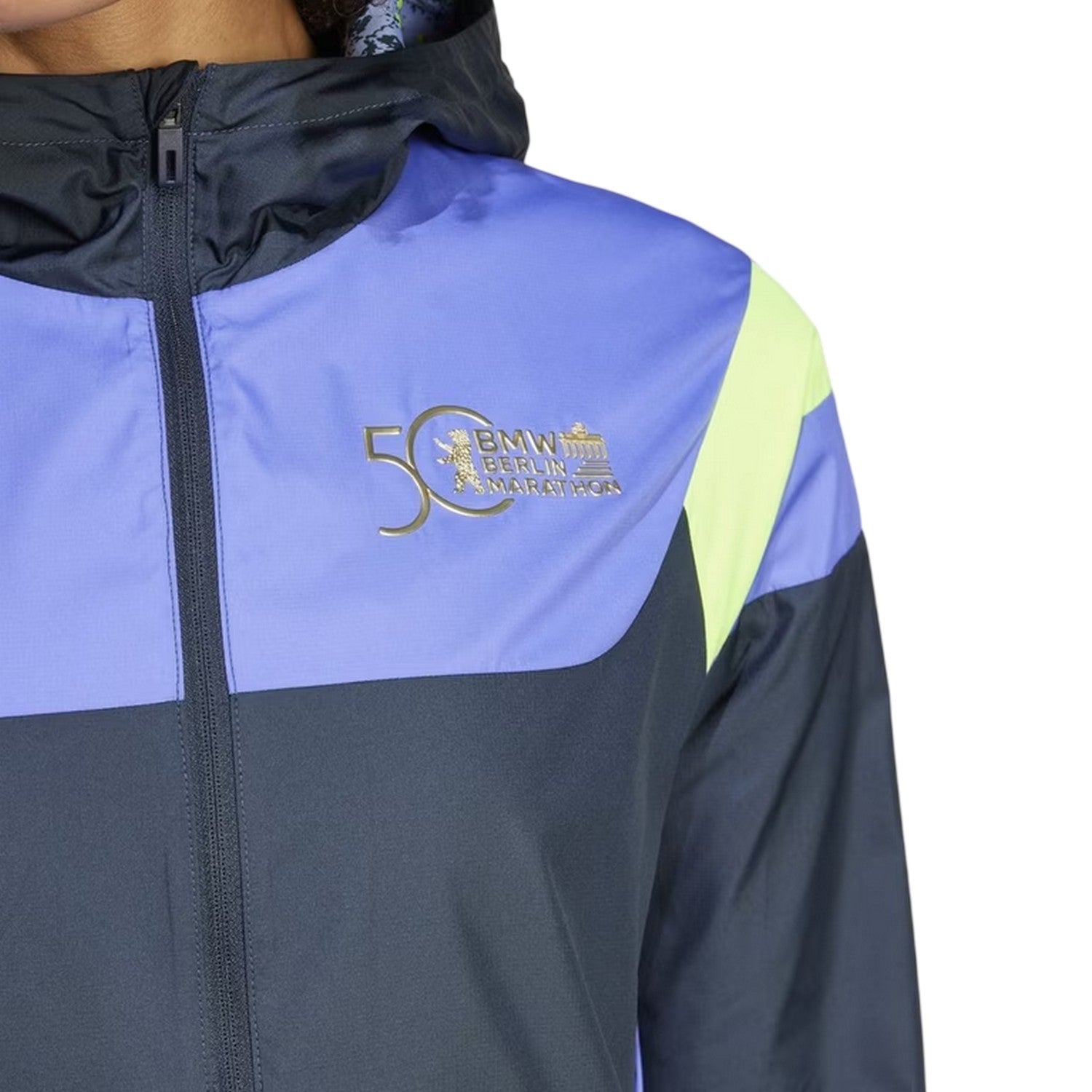 Blue-Ink - Side - Adidas Womens-Ladies Marathon Colour Block Hooded Jacket