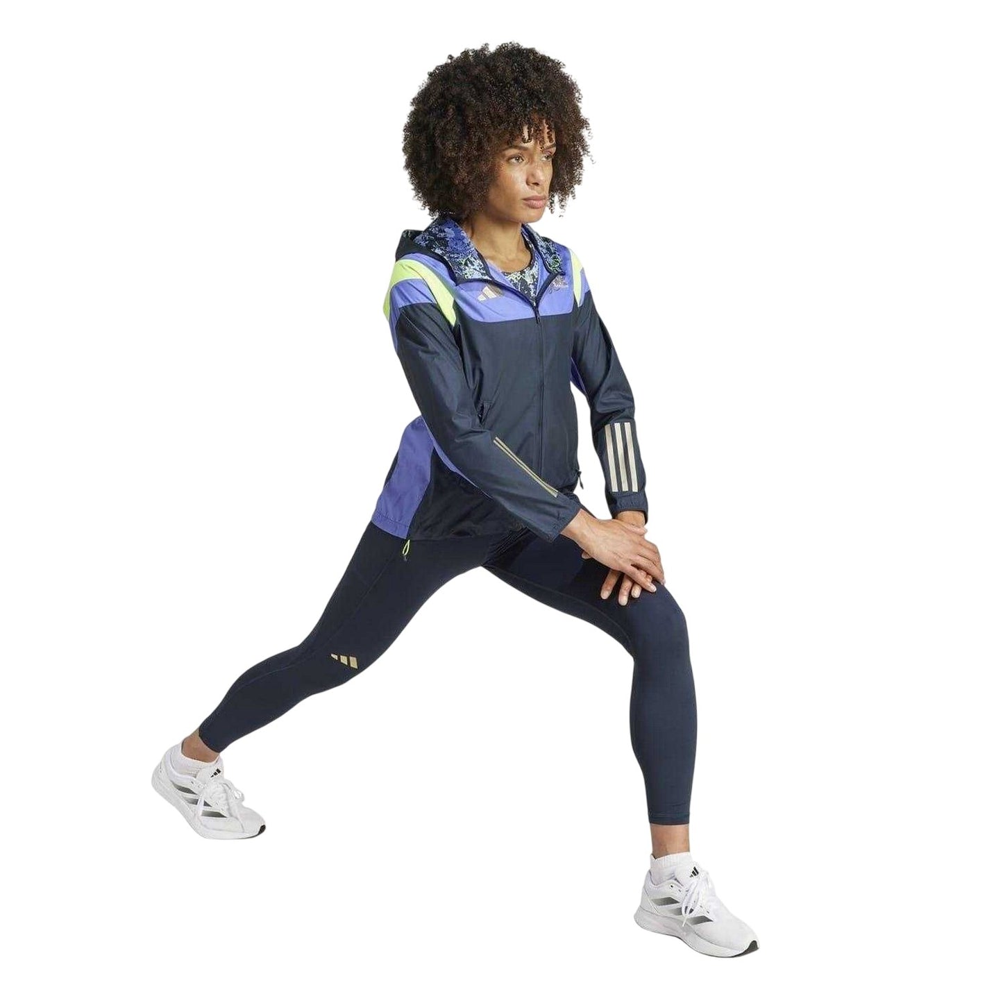 Blue-Ink - Lifestyle - Adidas Womens-Ladies Marathon Colour Block Hooded Jacket