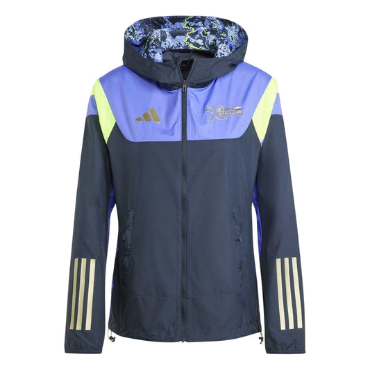 Blue-Ink - Front - Adidas Womens-Ladies Marathon Colour Block Hooded Jacket