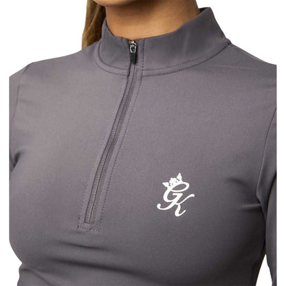 Slate-Peach - Side - Gym King Womens-Ladies Impact Half Zip Crop Top