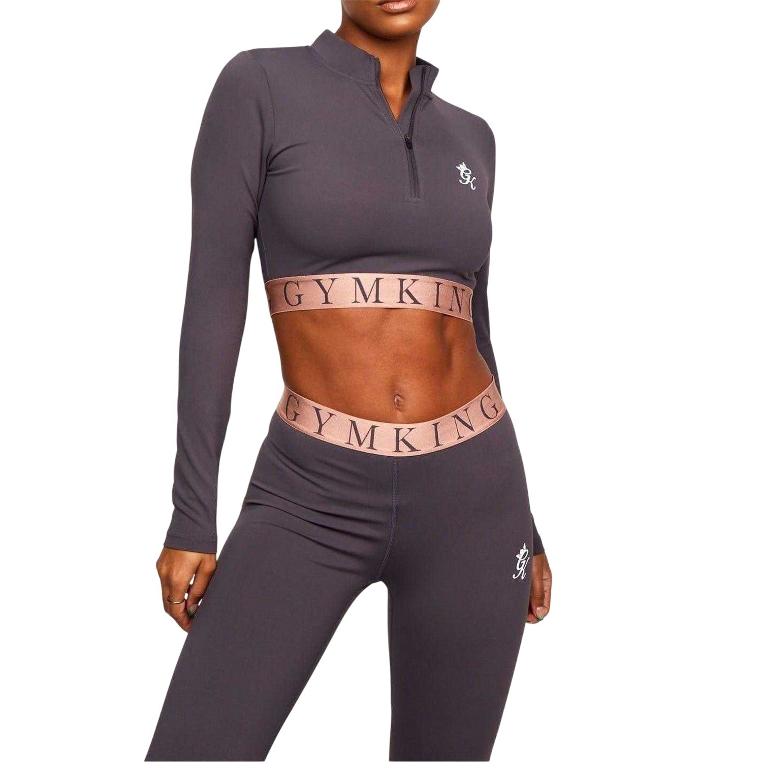 Slate-Peach - Lifestyle - Gym King Womens-Ladies Impact Half Zip Crop Top