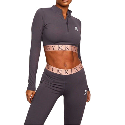 Slate-Peach - Lifestyle - Gym King Womens-Ladies Impact Half Zip Crop Top