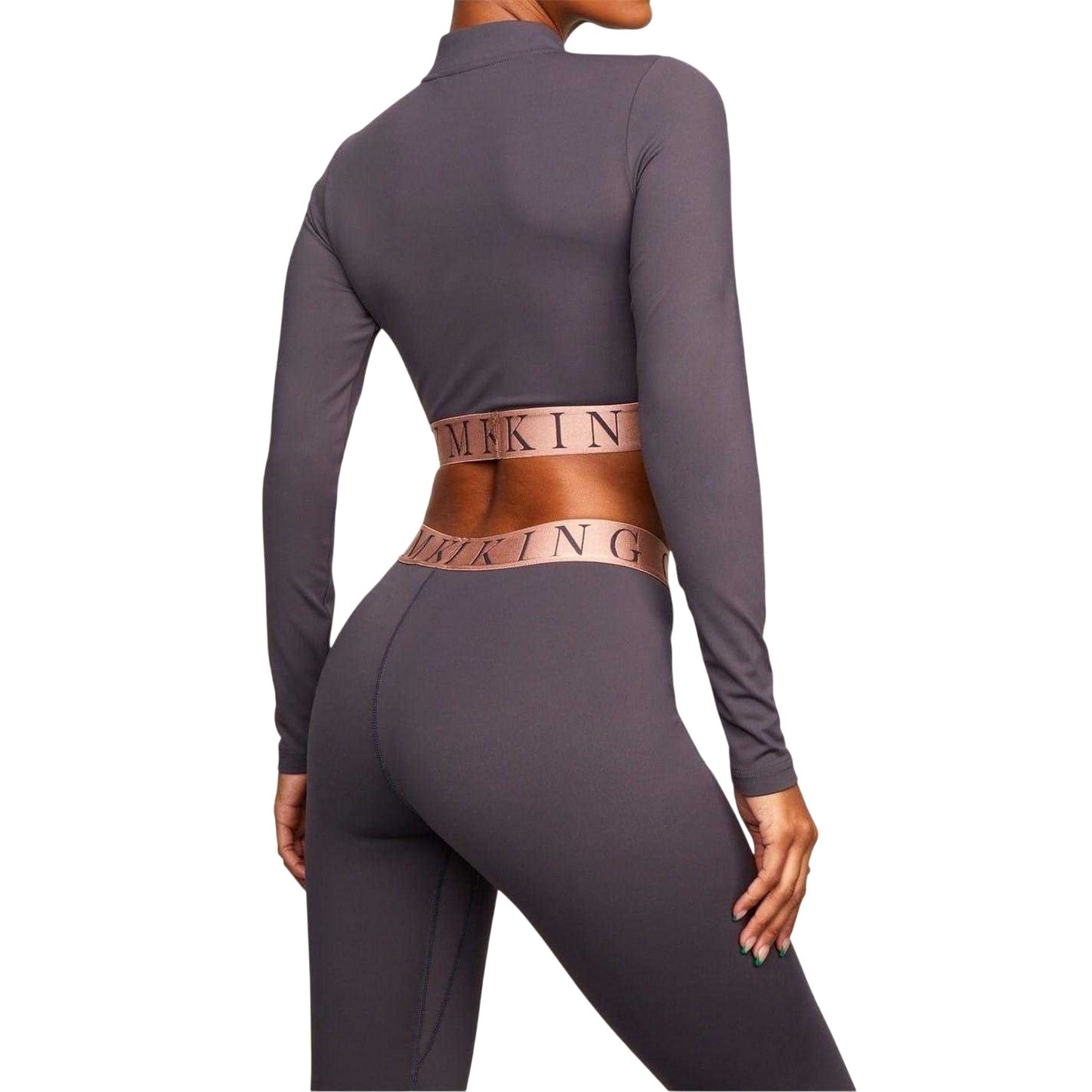 Slate-Peach - Pack Shot - Gym King Womens-Ladies Impact Half Zip Crop Top