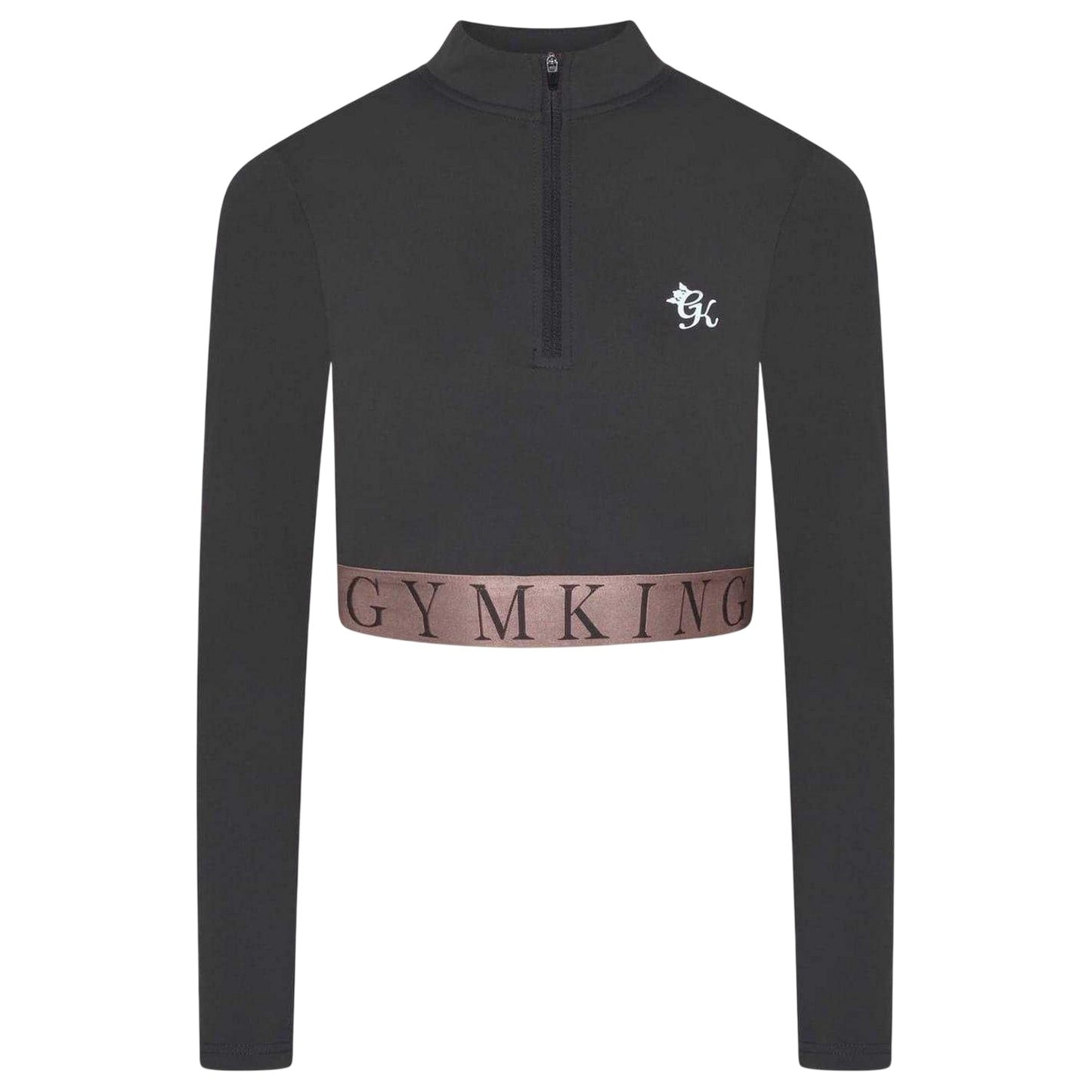 Slate-Peach - Front - Gym King Womens-Ladies Impact Half Zip Crop Top