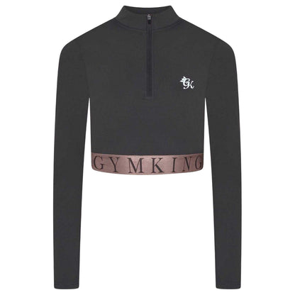 Slate-Peach - Front - Gym King Womens-Ladies Impact Half Zip Crop Top