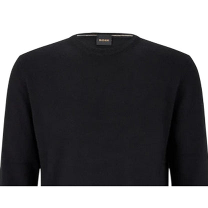Black - Back - Boss Mens Plain Regular Long-Sleeved Sweater Top