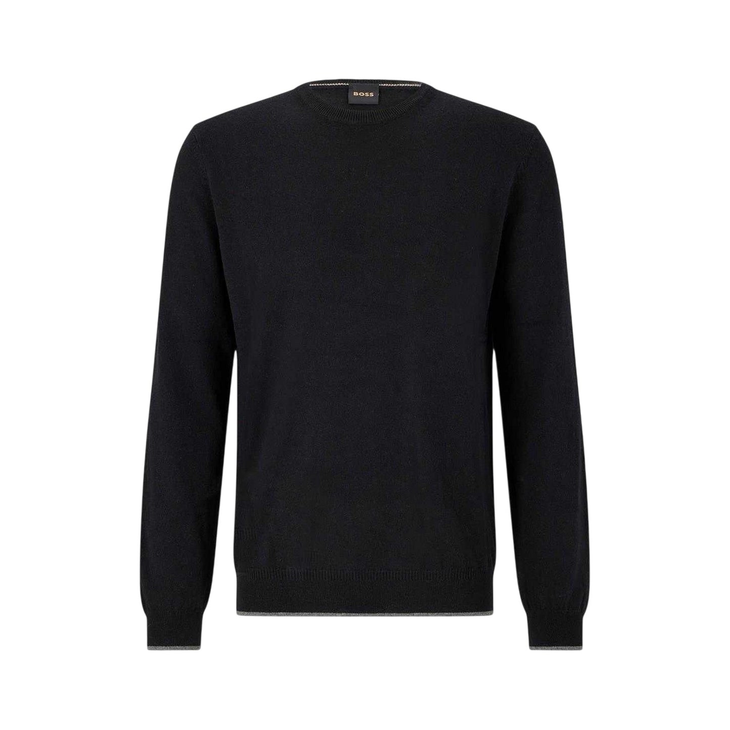Black - Front - Boss Mens Plain Regular Long-Sleeved Sweater Top