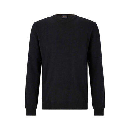 Black - Front - Boss Mens Plain Regular Long-Sleeved Sweater Top