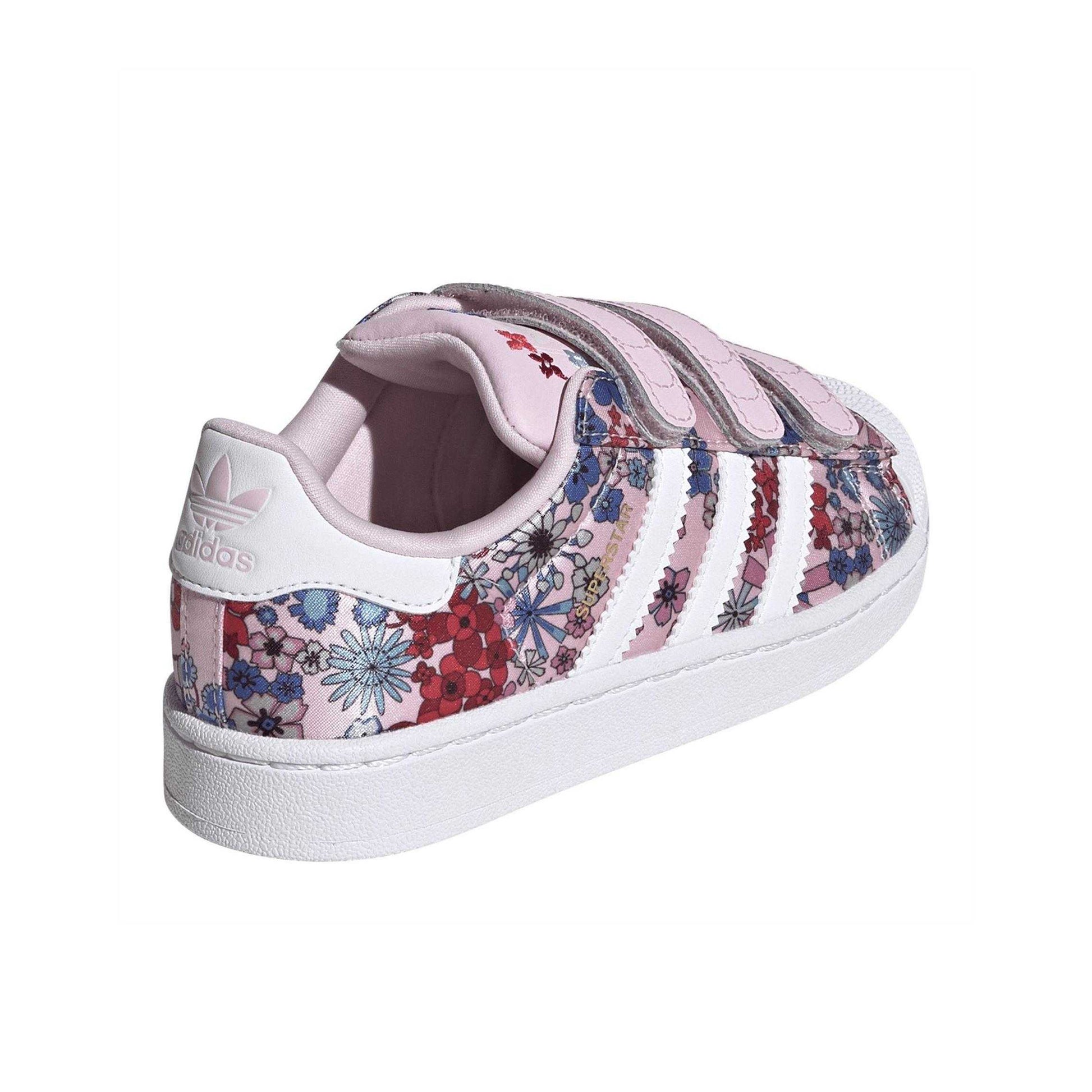 Pink-White - Back - Adidas Childrens-Kids Superstar Floral Leather Trainers