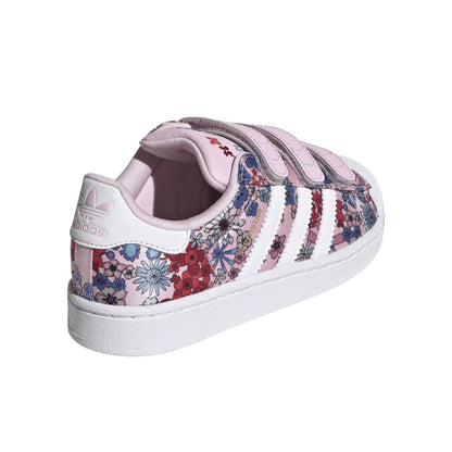 Pink-White - Back - Adidas Childrens-Kids Superstar Floral Leather Trainers