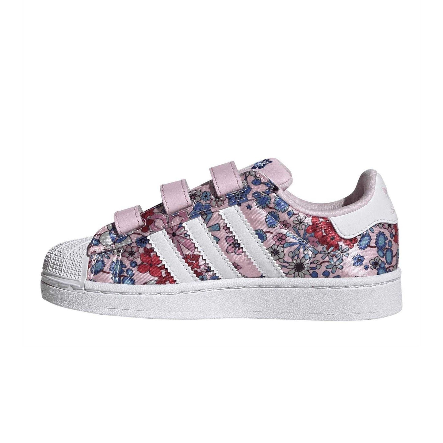 Pink-White - Side - Adidas Childrens-Kids Superstar Floral Leather Trainers