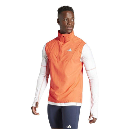 Red - Side - Adidas Mens Adizero Sleeveless Running Waistcoat