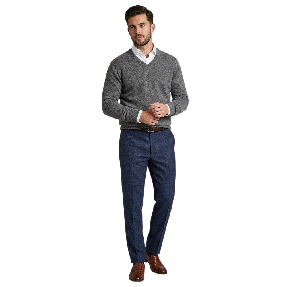 Navy - Side - Ted Baker Mens Speckle Regular Formal Trousers