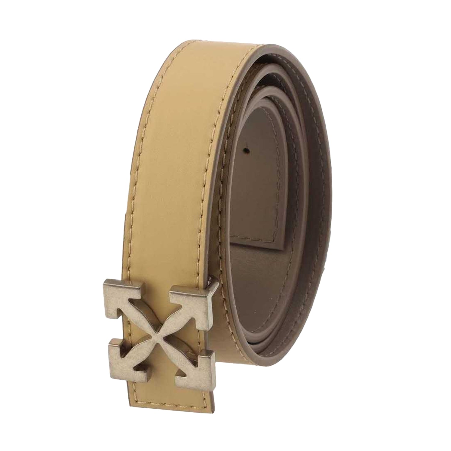 Beige - Back - Off White Mens Arrow Logo Leather Reversible Belt