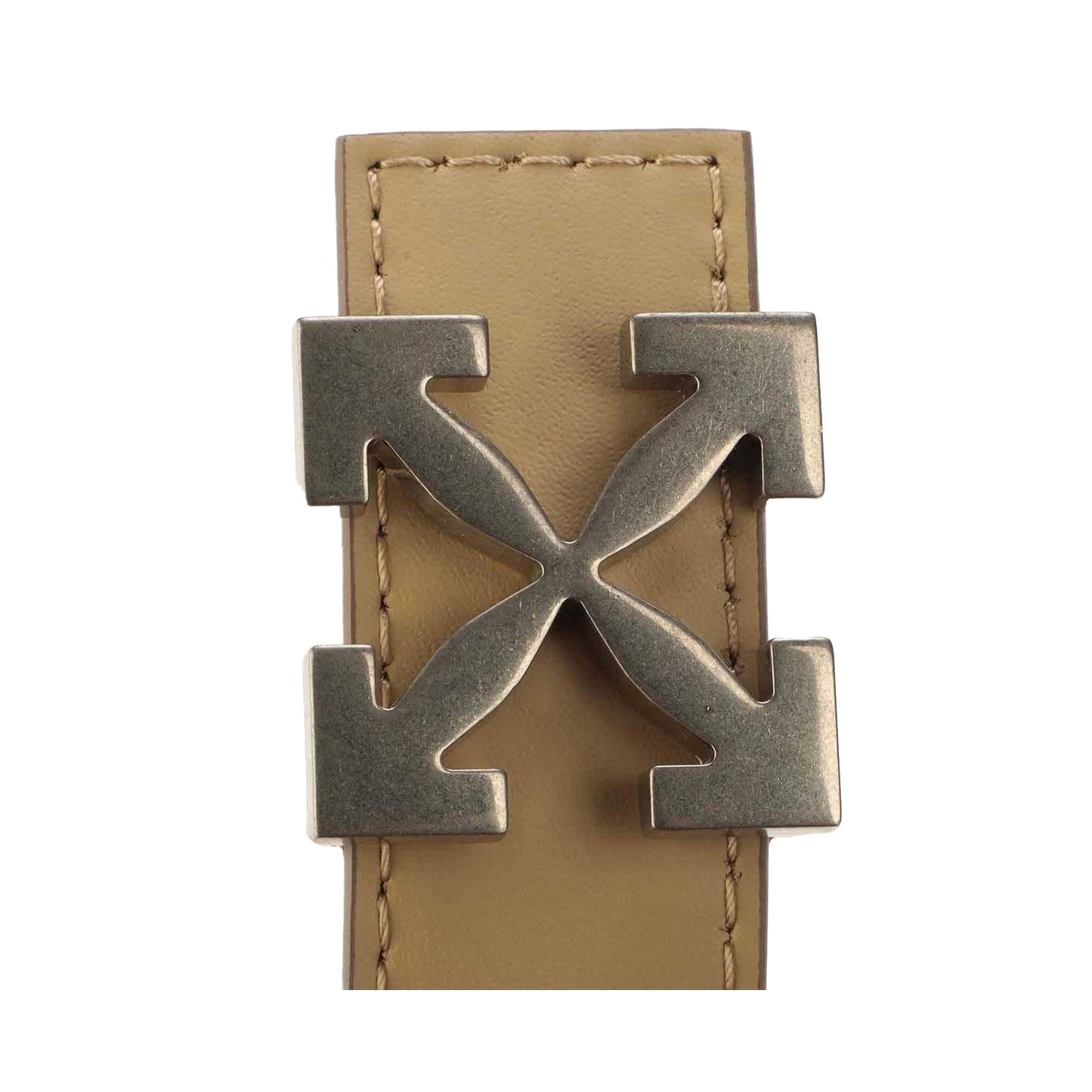 Beige - Side - Off White Mens Arrow Logo Leather Reversible Belt