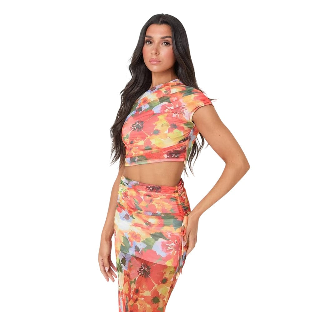Floral - Front - I Saw It First Womens-Ladies Floral Mesh Top