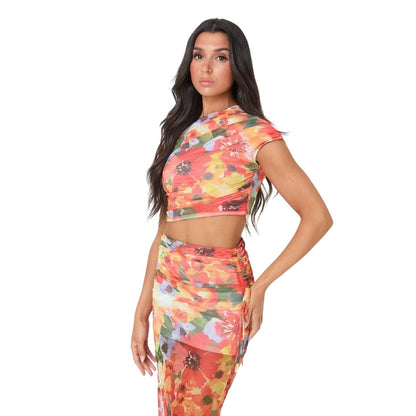 Floral - Front - I Saw It First Womens-Ladies Floral Mesh Top