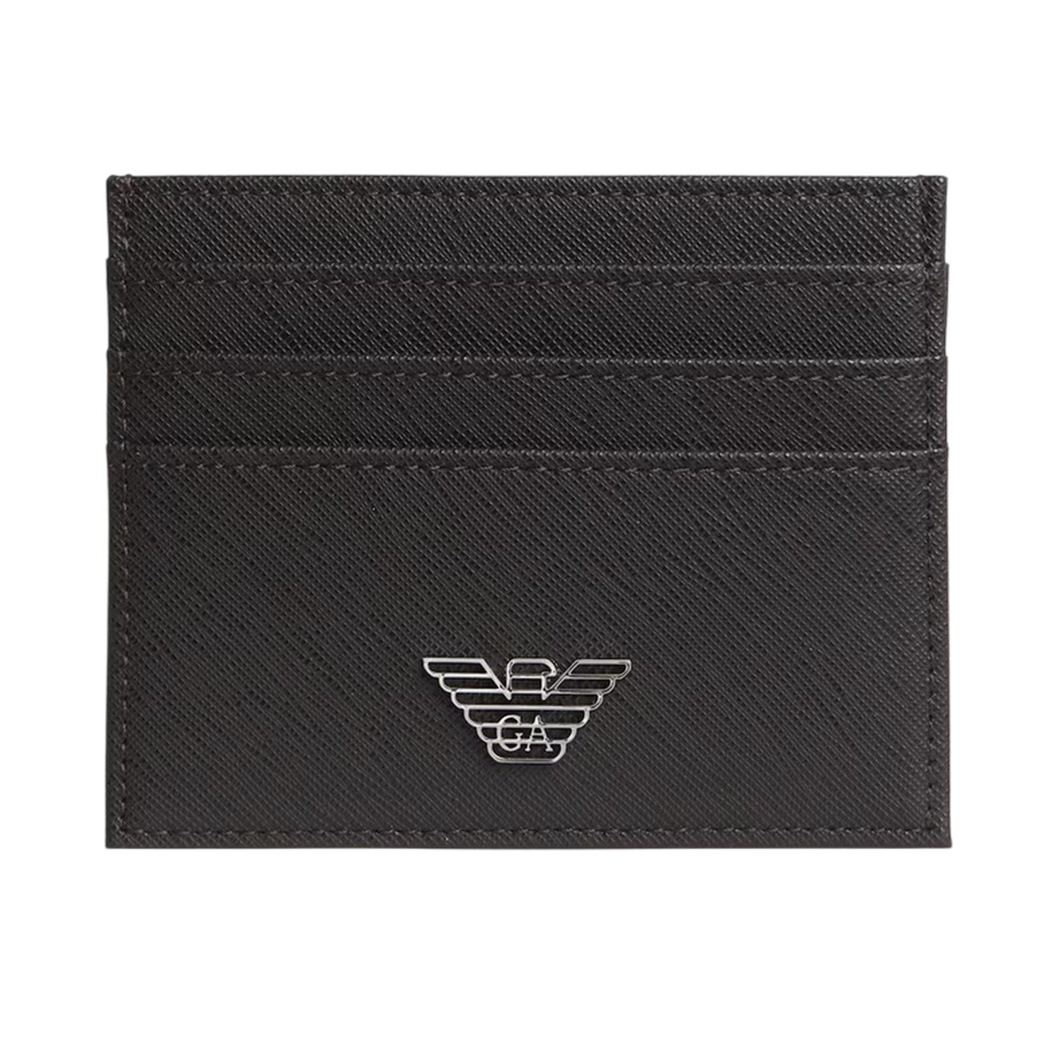 Ebony Black - Front - Emporio Armani EA7 Leather Card Holder