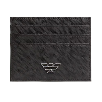 Ebony Black - Front - Emporio Armani EA7 Leather Card Holder
