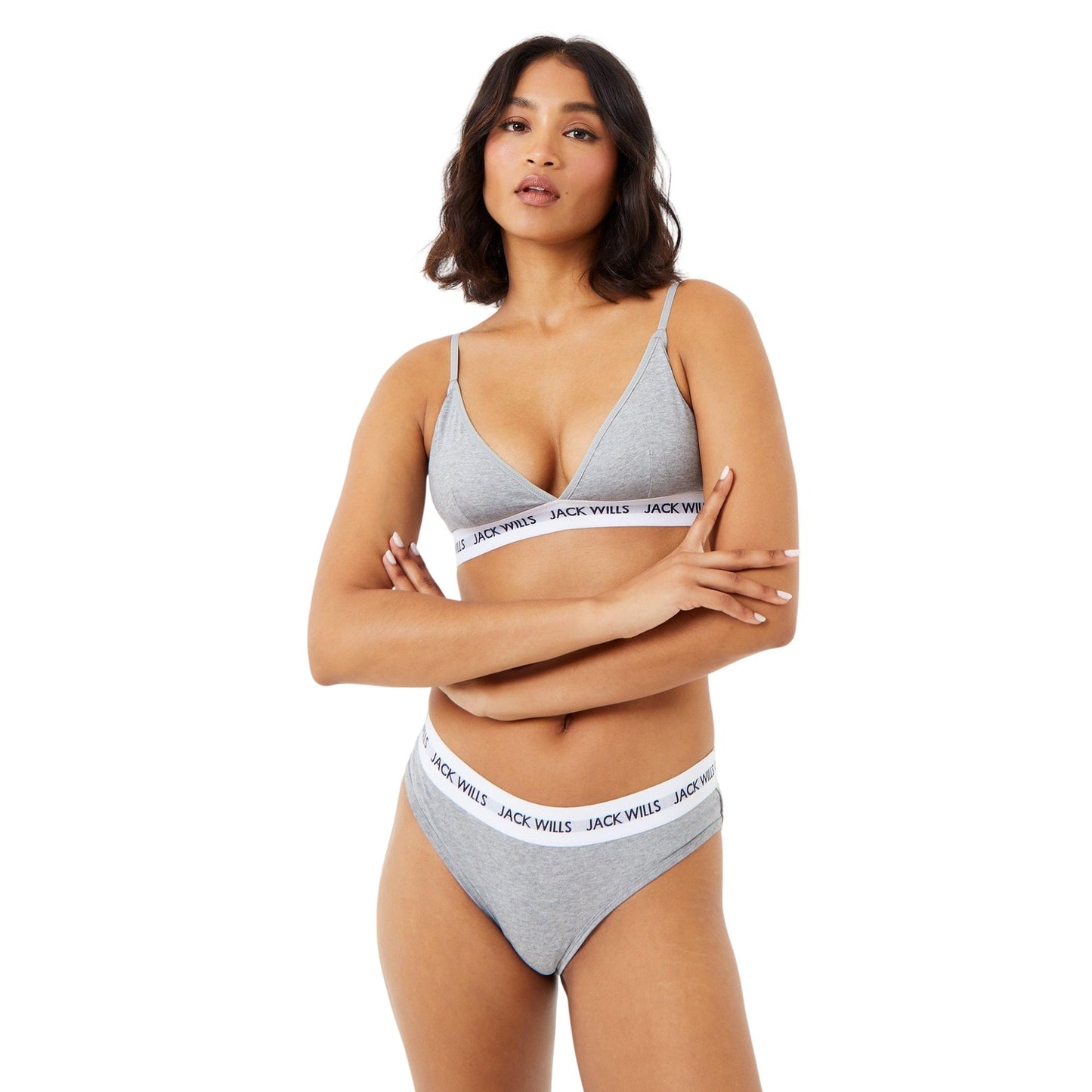Grey Marl - Side - Jack Wills Womens-Ladies Biddstone Bralette (Pack of 2)